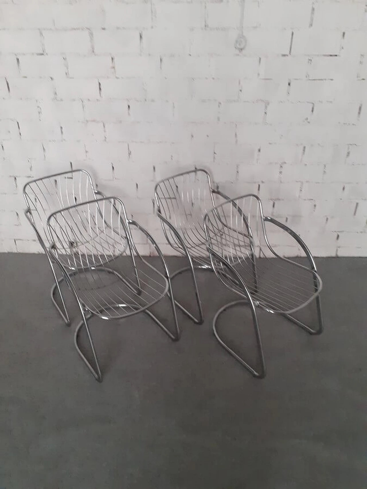 4 Chromed metal armchairs by Gastone Rinaldi, 1960s 3