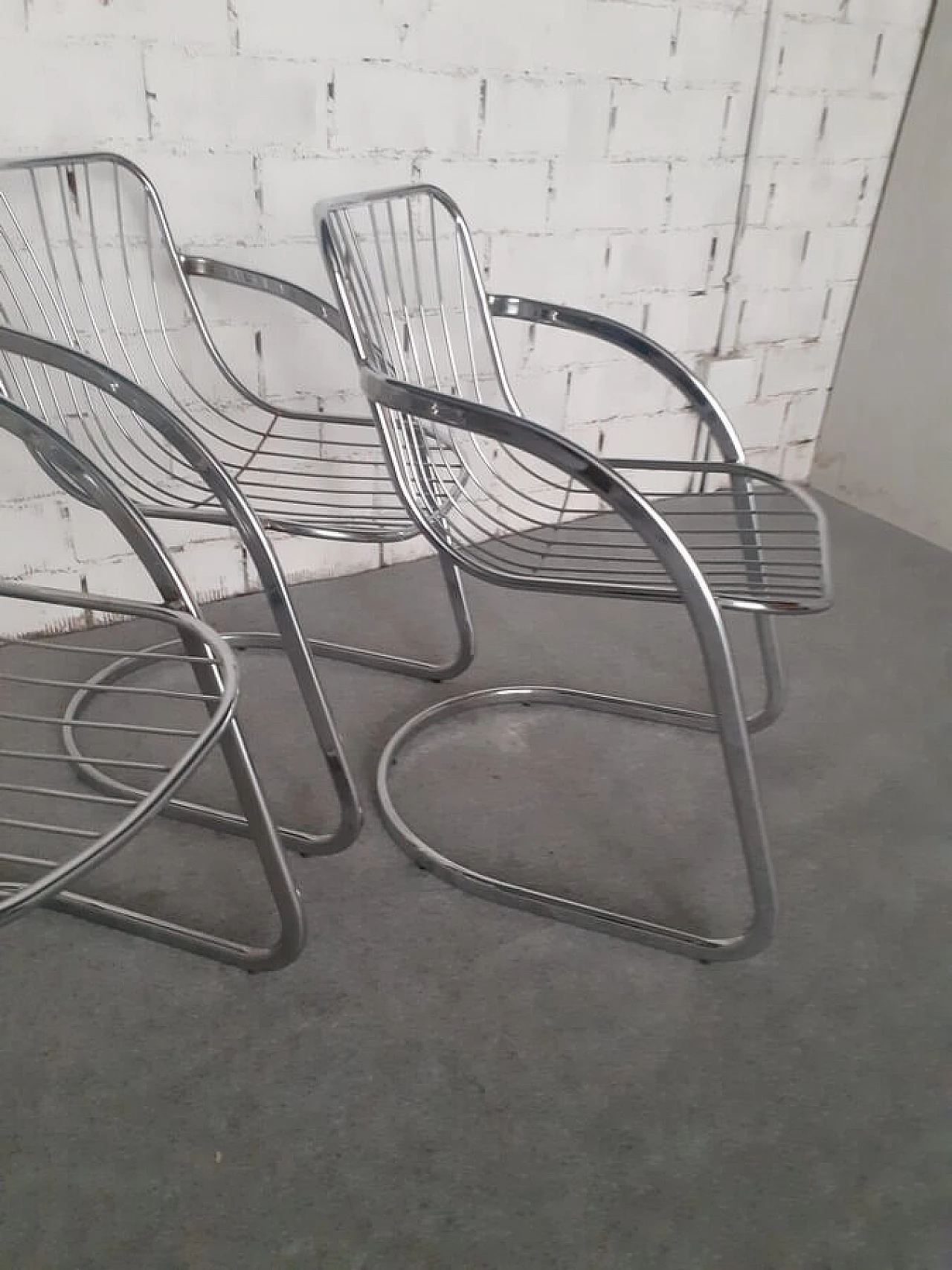 4 Chromed metal armchairs by Gastone Rinaldi, 1960s 4