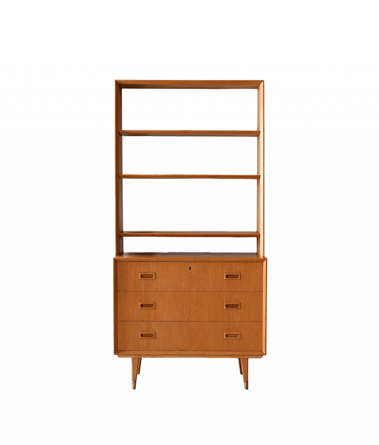 Scandinavian oak bookcase with three drawers, 1960s 10