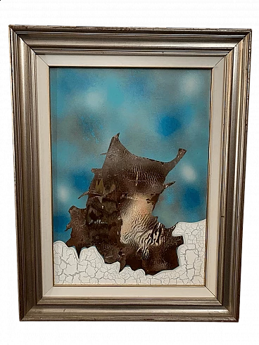 Sergio Melloni, abstract composition, mixed media painting on canvas, 1981