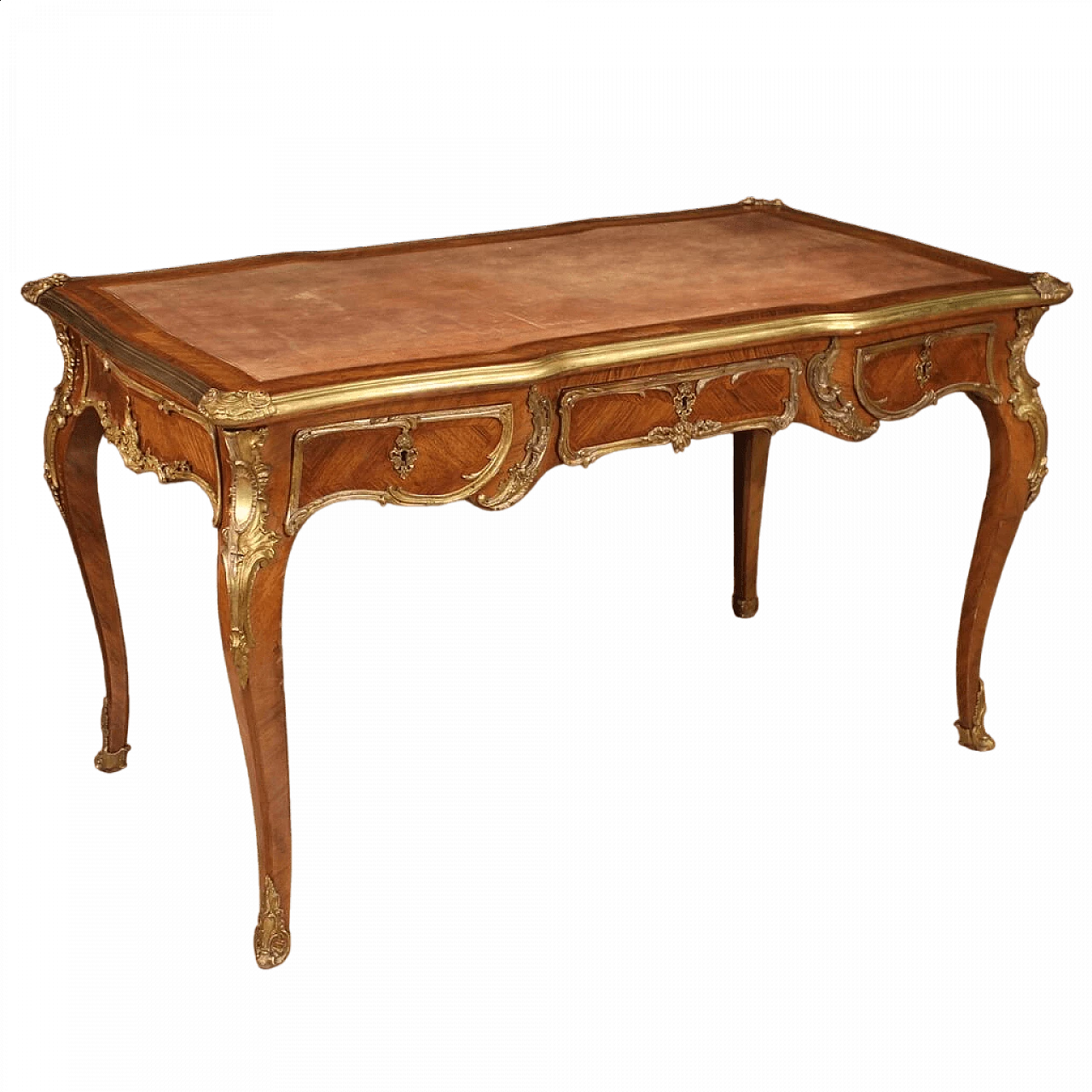 Louis XV style walnut veneered writing desk, early 20th century 13