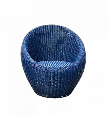Blue wicker armchair, 1960s