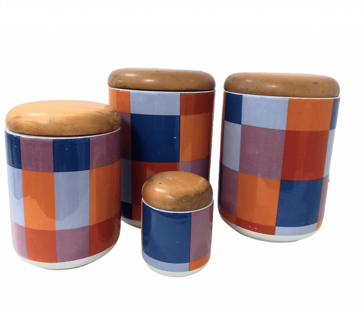 4 Jars in ceramic and wood by Ceramica Franco Pozzi, 1970s 7