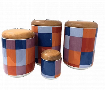 4 Jars in ceramic and wood by Ceramica Franco Pozzi, 1970s