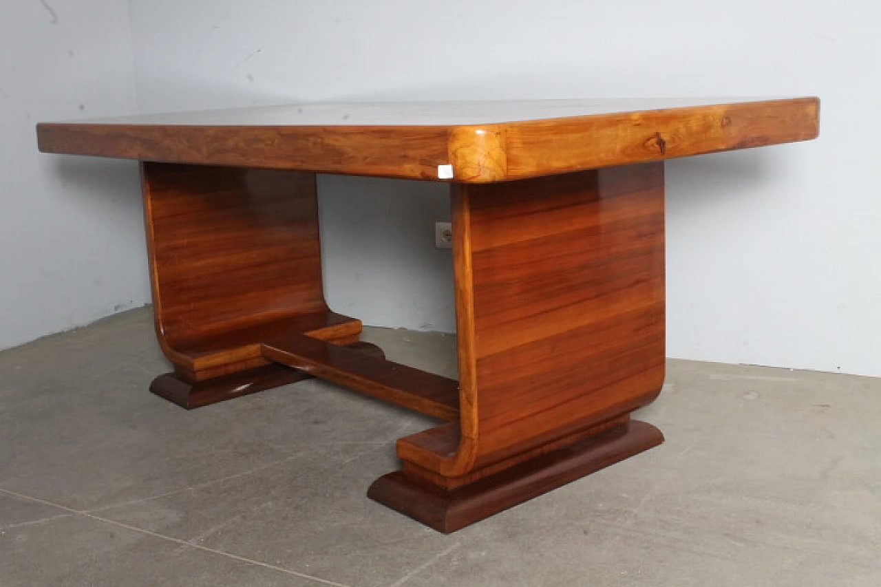 6 Art Deco walnut chairs and table, 1940s 6