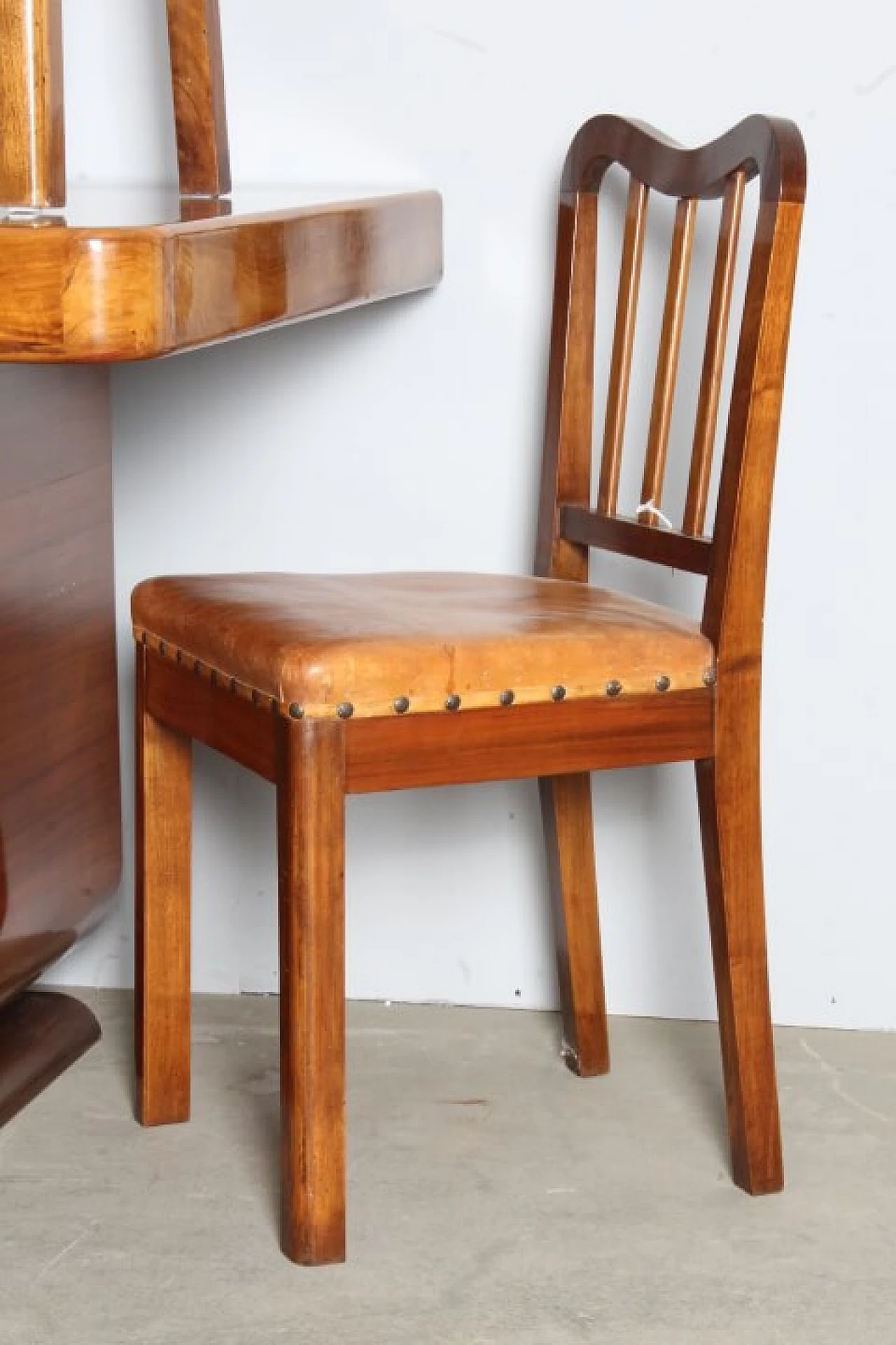 6 Art Deco walnut chairs and table, 1940s 10