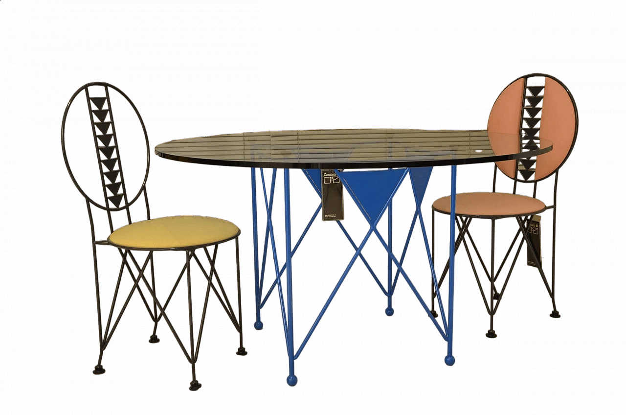 Tavolo Midway 3 e coppia di sedie Midway 2 di Frank Lloyd Wright per Cassina, 1986 13