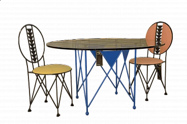Tavolo Midway 3 e coppia di sedie Midway 2 di Frank Lloyd Wright per Cassina, 1986