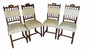 4 Chairs in walnut and damask fabric, second half of the 19th century