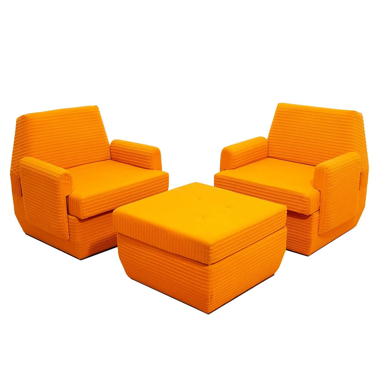 Pair of armchairs and ottoman in orange fabric by Jitona, 1970s 1