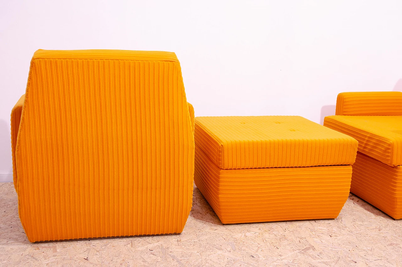 Pair of armchairs and ottoman in orange fabric by Jitona, 1970s 7