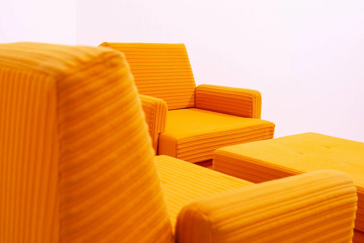 Pair of armchairs and ottoman in orange fabric by Jitona, 1970s 8