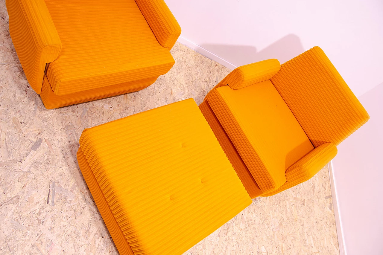 Pair of armchairs and ottoman in orange fabric by Jitona, 1970s 9