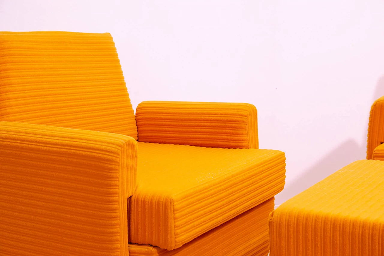 Pair of armchairs and ottoman in orange fabric by Jitona, 1970s 10