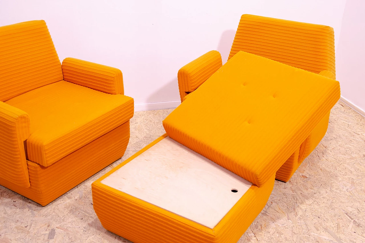 Pair of armchairs and ottoman in orange fabric by Jitona, 1970s 16