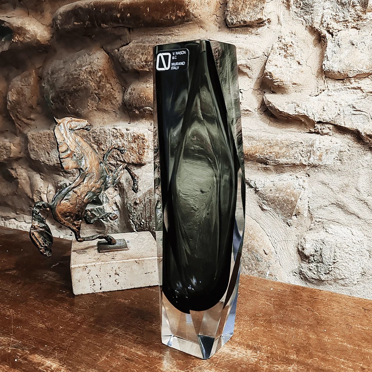 Vaso in vetro di Murano sommerso grigio di Carlo Nason, anni '60 3