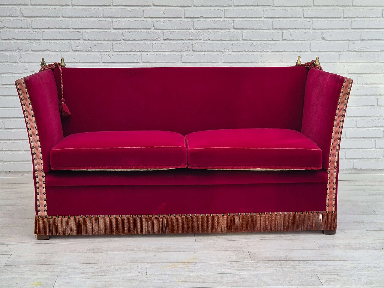 Danish velvet two-seater sofa with fold-down armrests, 1960s 1