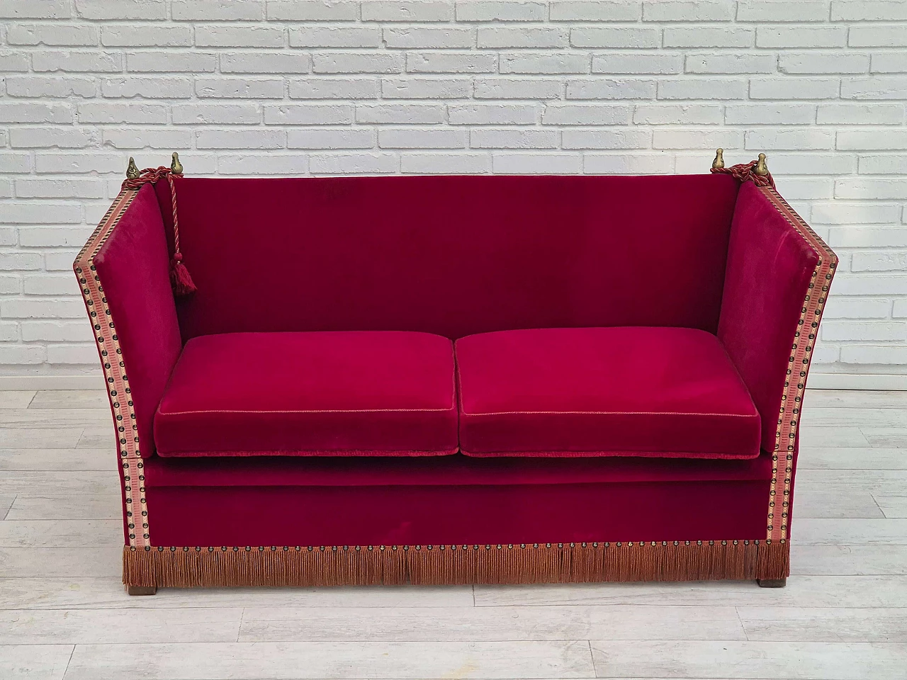 Danish velvet two-seater sofa with fold-down armrests, 1960s 2