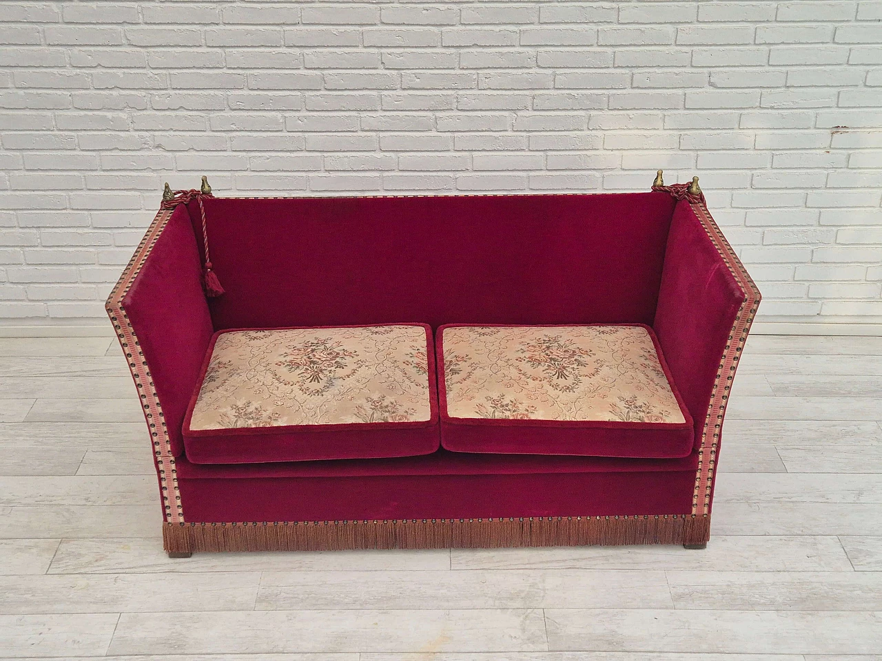 Danish velvet two-seater sofa with fold-down armrests, 1960s 3