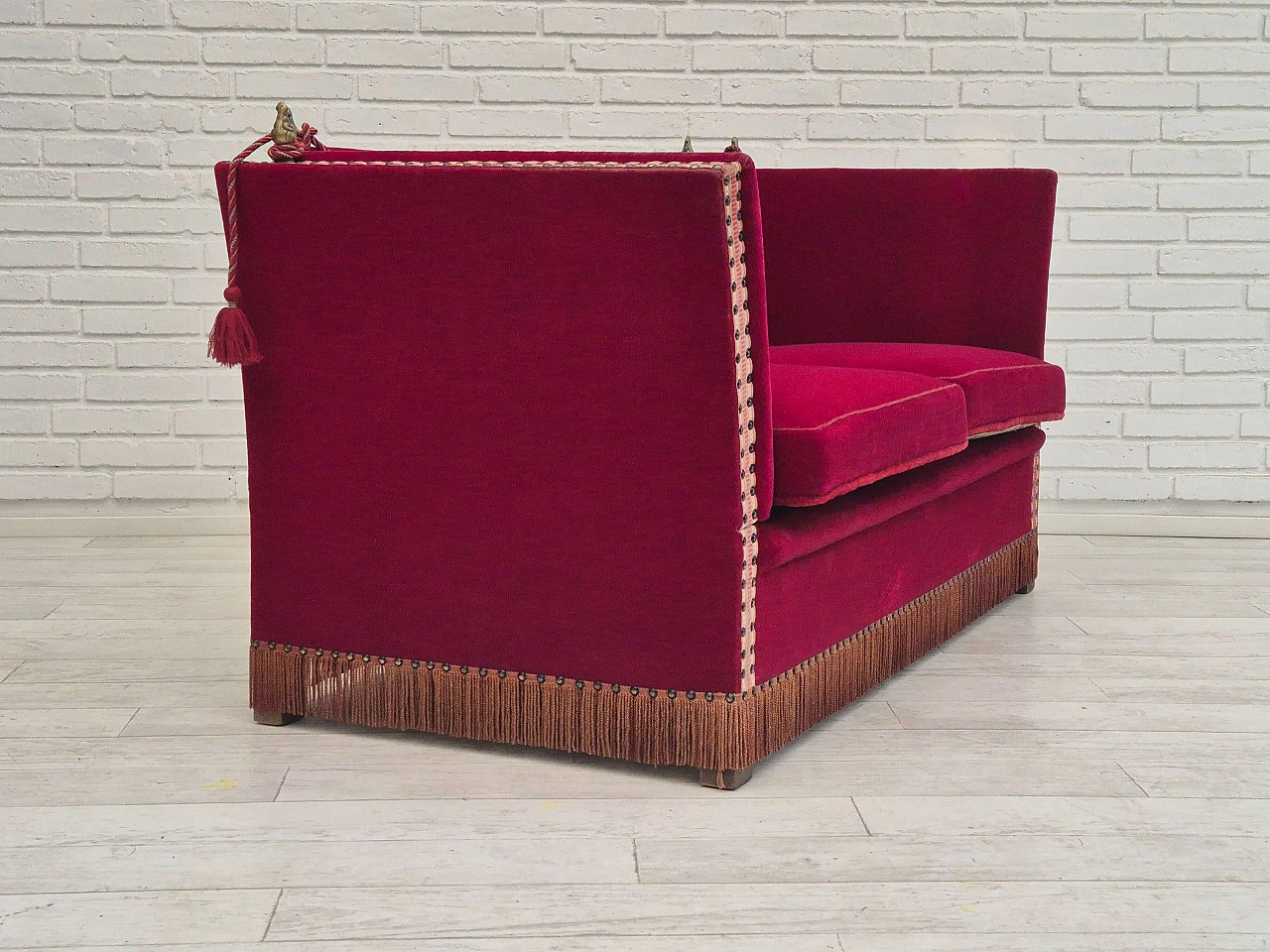 Danish velvet two-seater sofa with fold-down armrests, 1960s 7