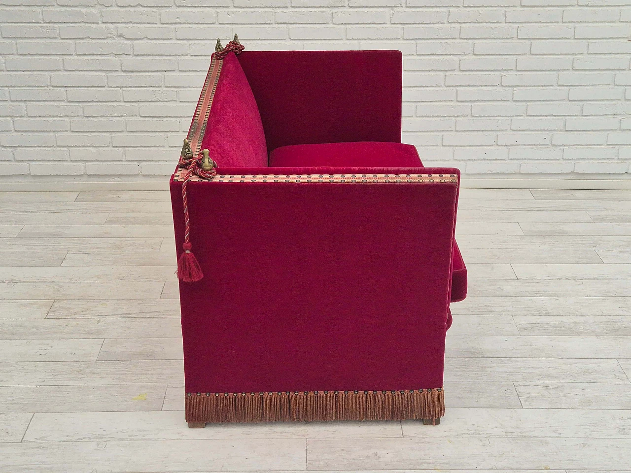 Danish velvet two-seater sofa with fold-down armrests, 1960s 9