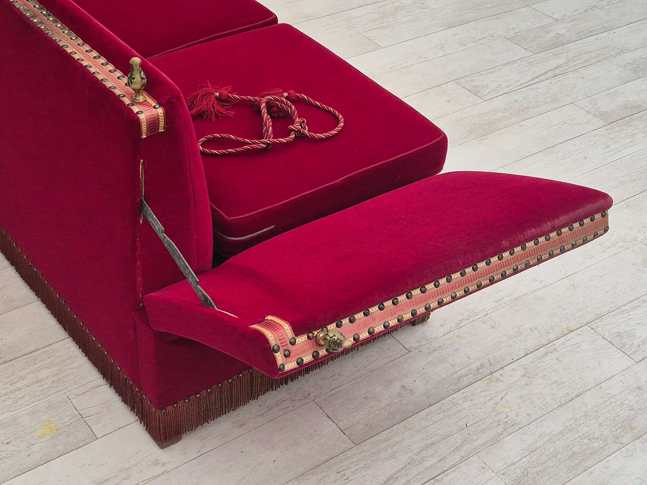 Danish velvet two-seater sofa with fold-down armrests, 1960s 11