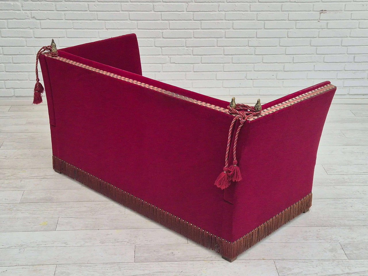 Danish velvet two-seater sofa with fold-down armrests, 1960s 13