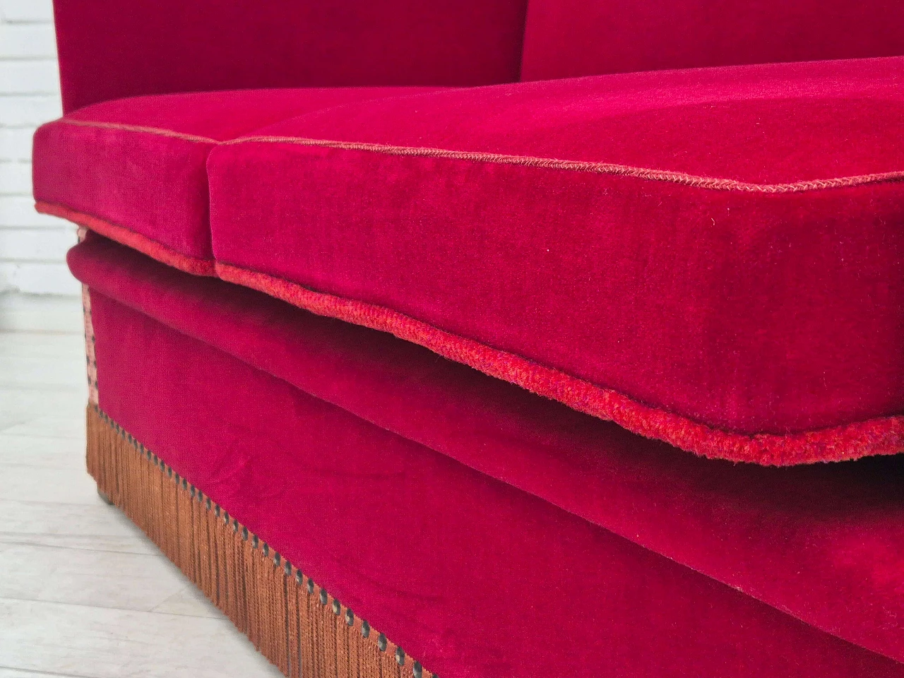 Danish velvet two-seater sofa with fold-down armrests, 1960s 15