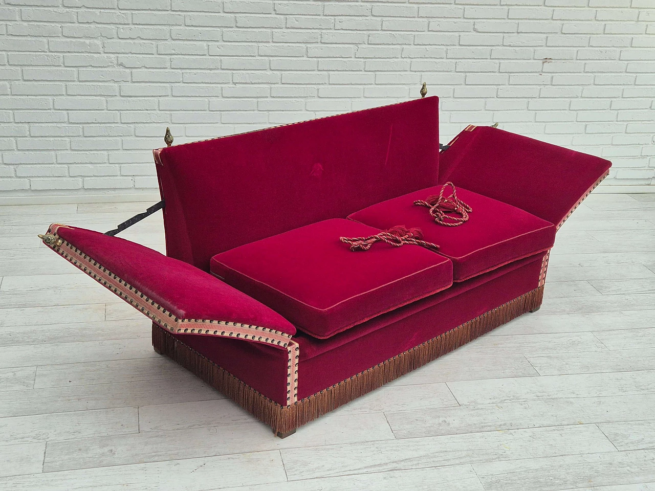 Danish velvet two-seater sofa with fold-down armrests, 1960s 16
