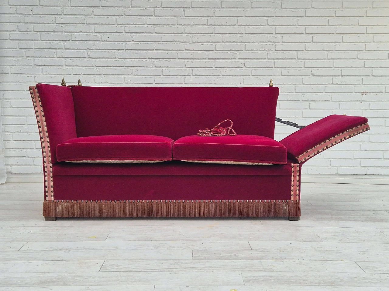 Danish velvet two-seater sofa with fold-down armrests, 1960s 17
