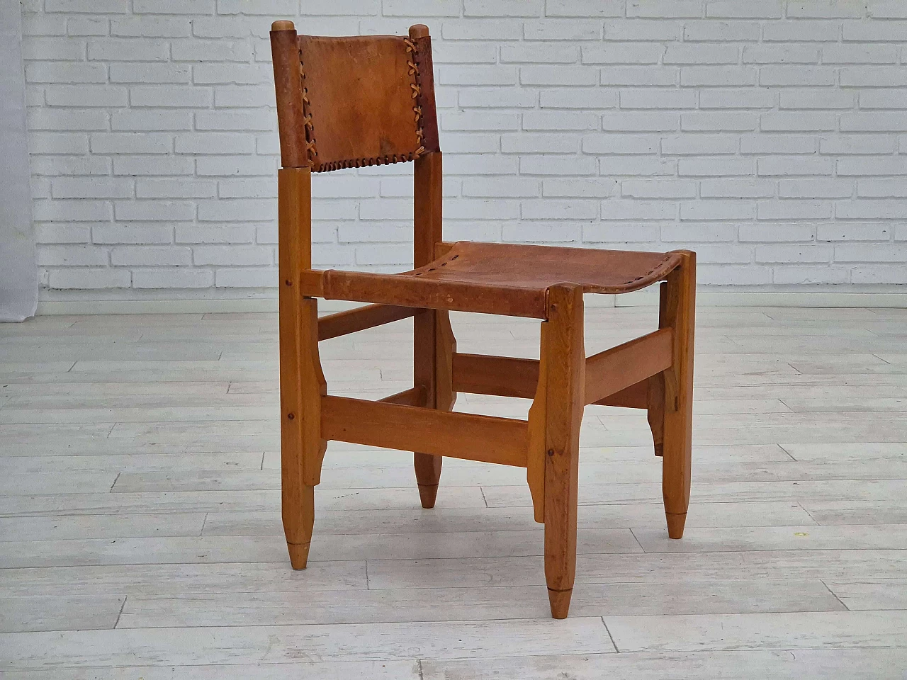 3 Oak and leather chairs by Werner Biermann for Arte Sano, 1960s 6