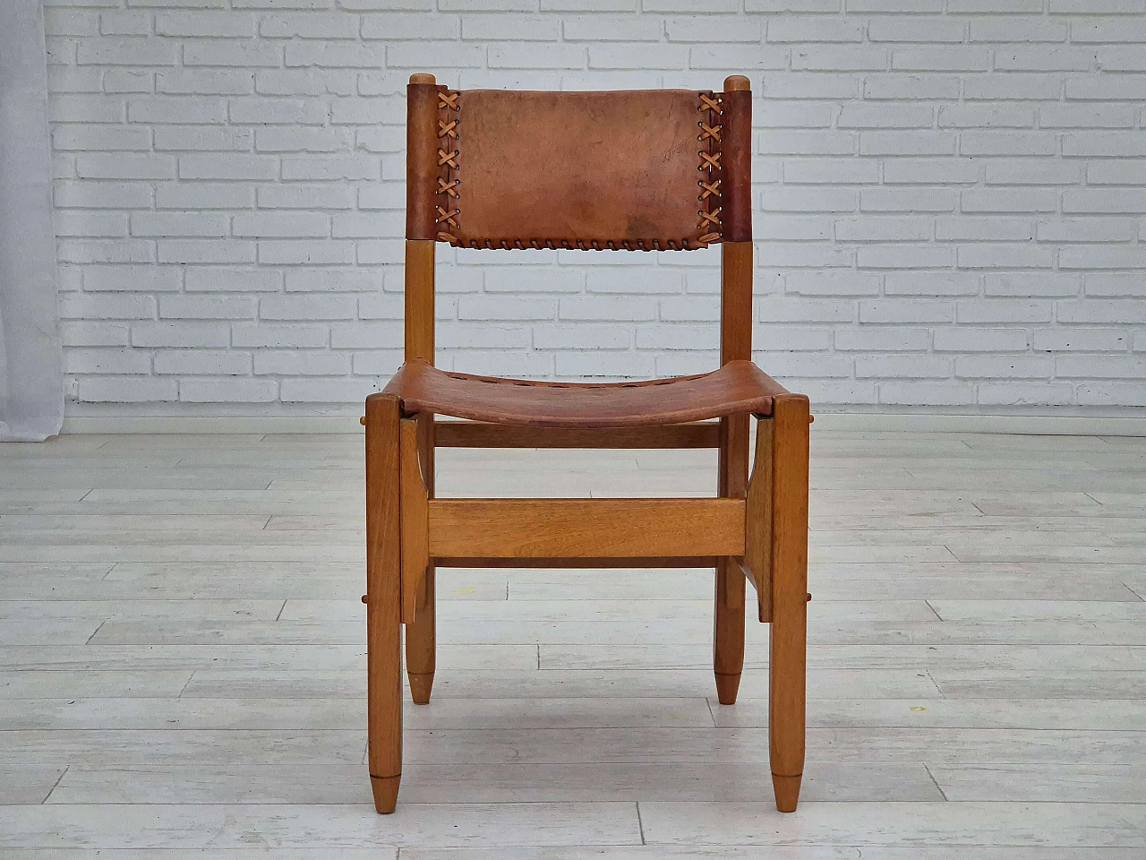 3 Oak and leather chairs by Werner Biermann for Arte Sano, 1960s 12