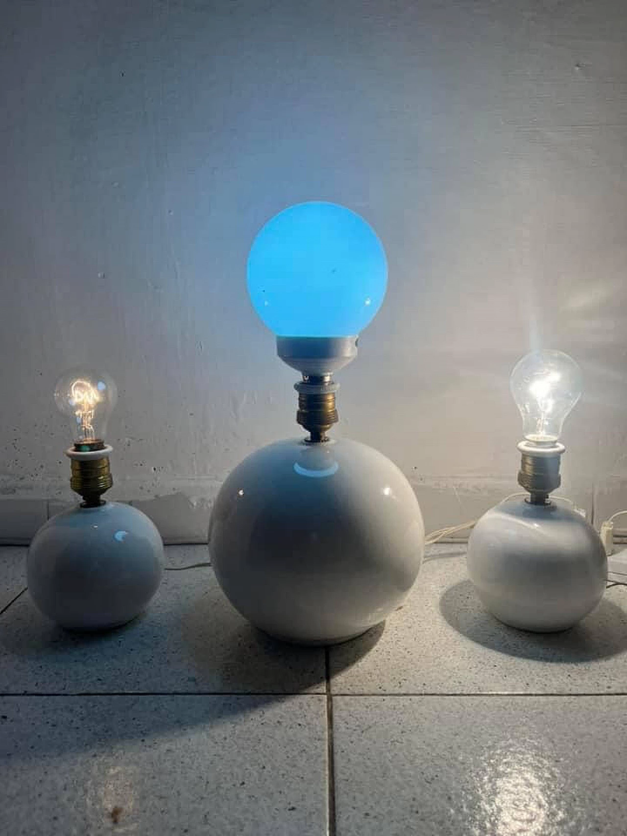 3 Table lamps with opaline ceramic base, 1940s 1