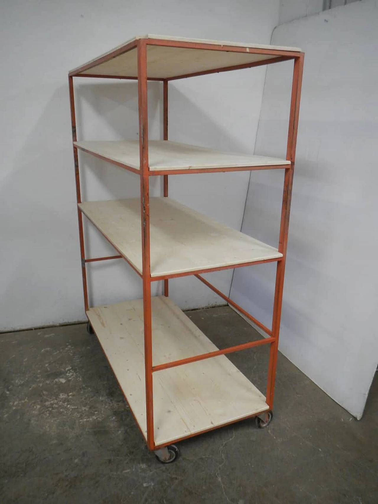 Iron potter's cart with fir shelves, 1970s 2