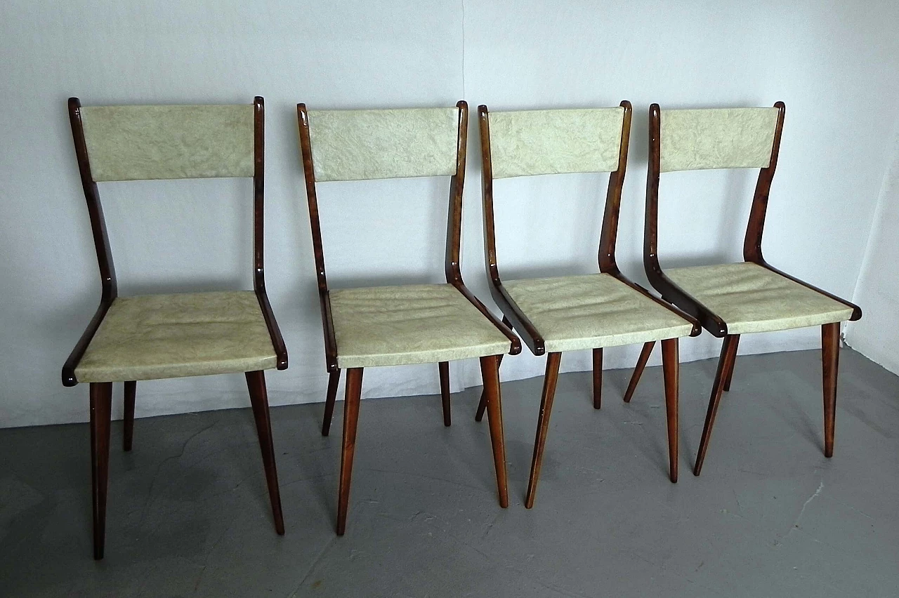 4 Wooden and skai chairs in Carlo Ratti style, 1960s 1