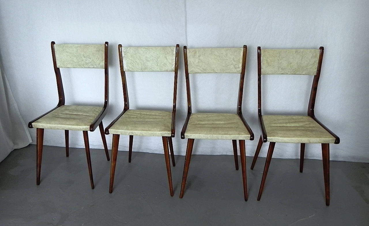 4 Sedie in legno e skai in stile Carlo Ratti, anni '60 2
