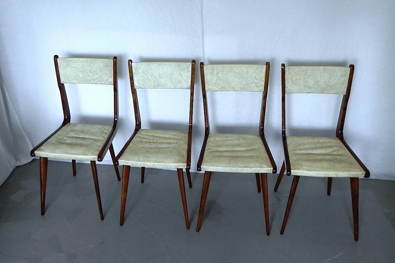 4 Wooden and skai chairs in Carlo Ratti style, 1960s 3