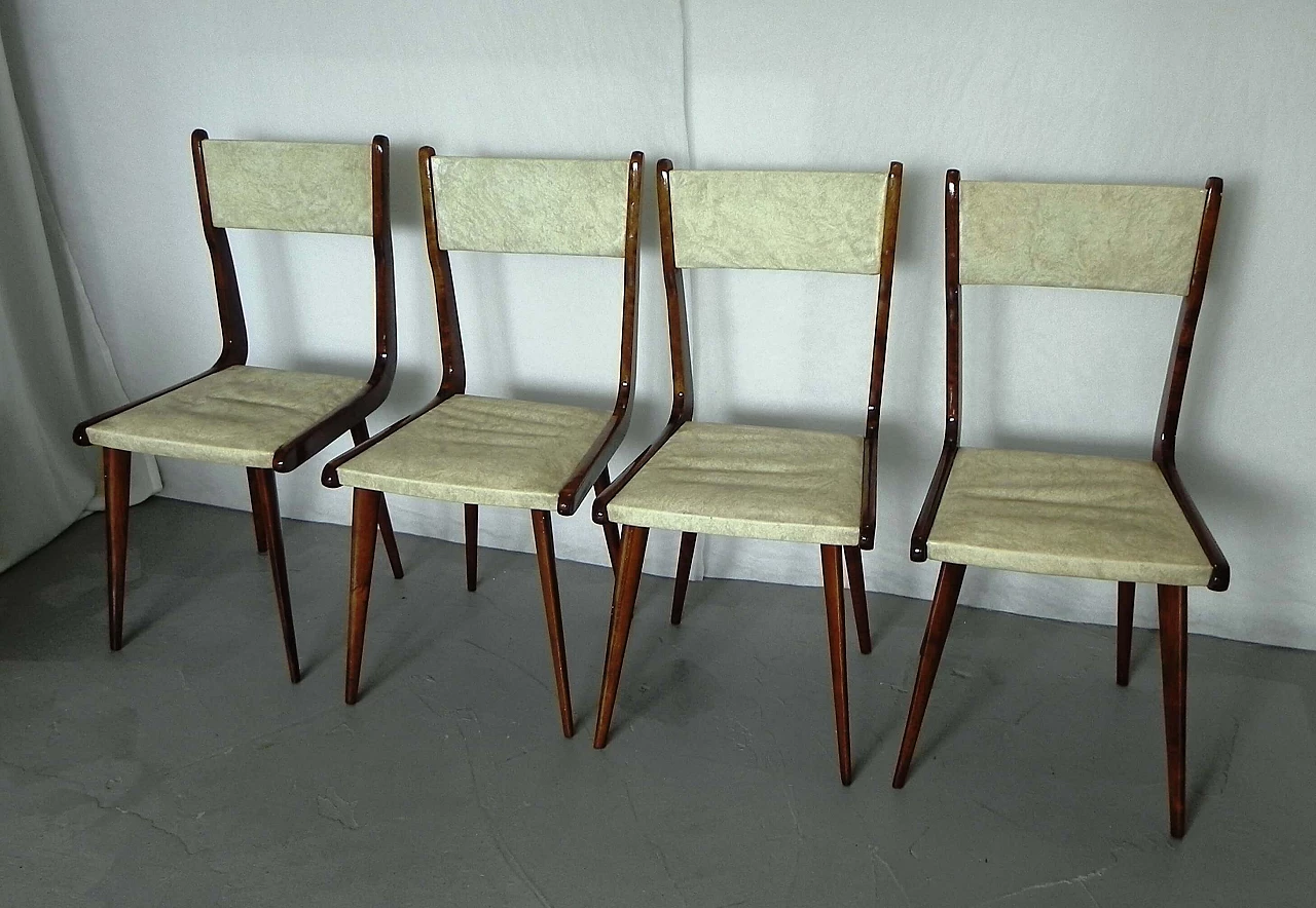 4 Sedie in legno e skai in stile Carlo Ratti, anni '60 4
