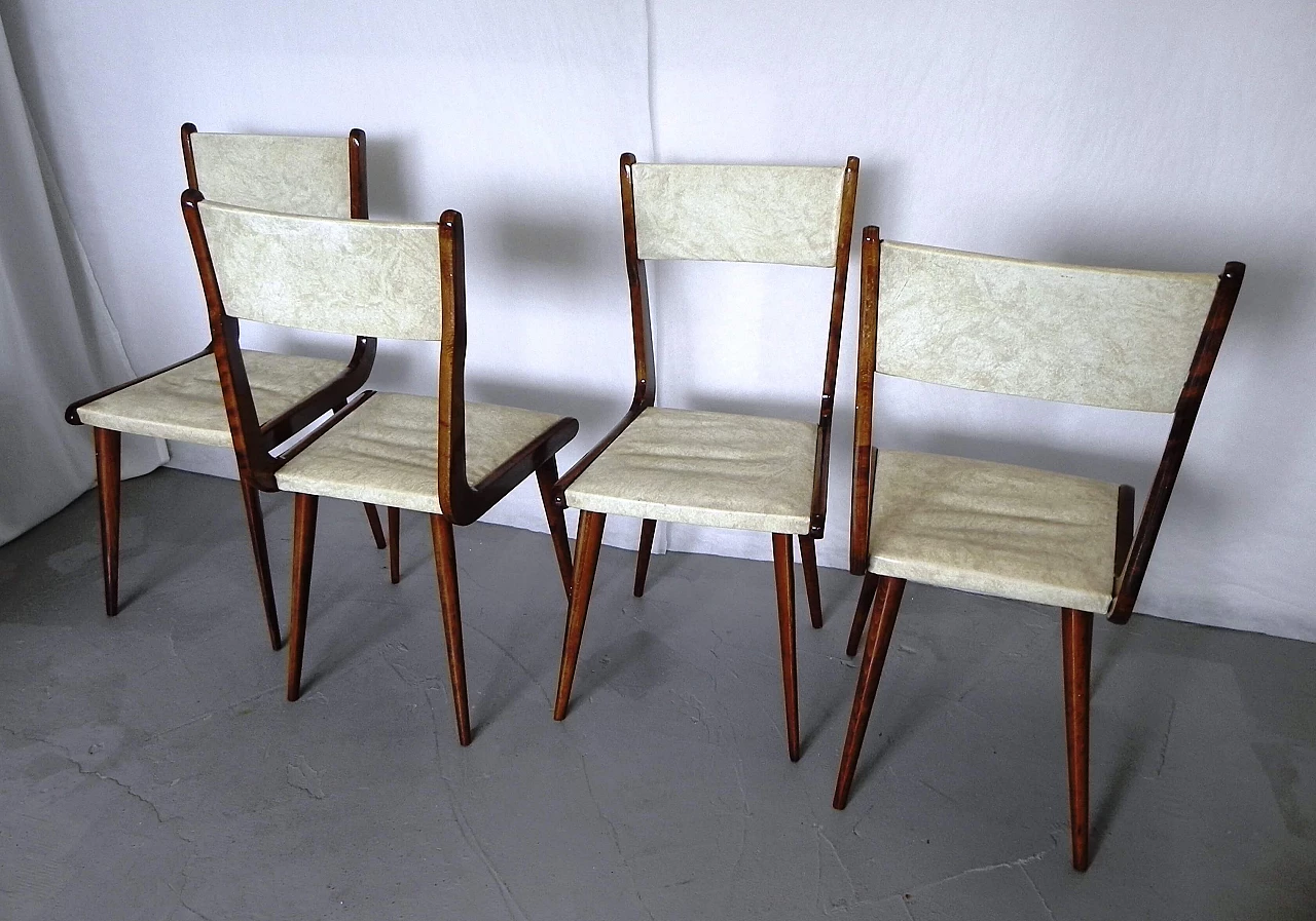 4 Wooden and skai chairs in Carlo Ratti style, 1960s 7