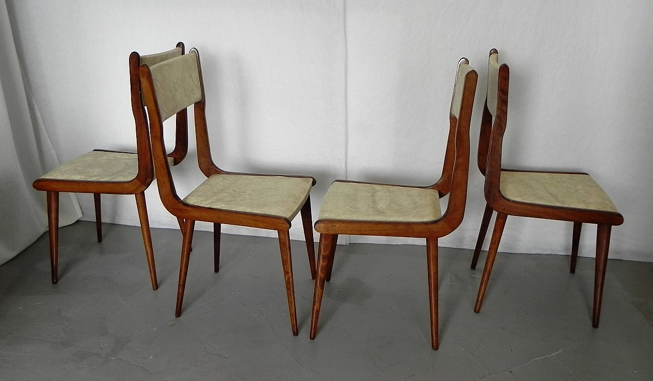 4 Wooden and skai chairs in Carlo Ratti style, 1960s 10