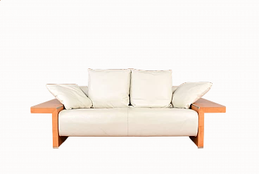 Cherry wood and beige leather sofa by Giorgetti, 1980s