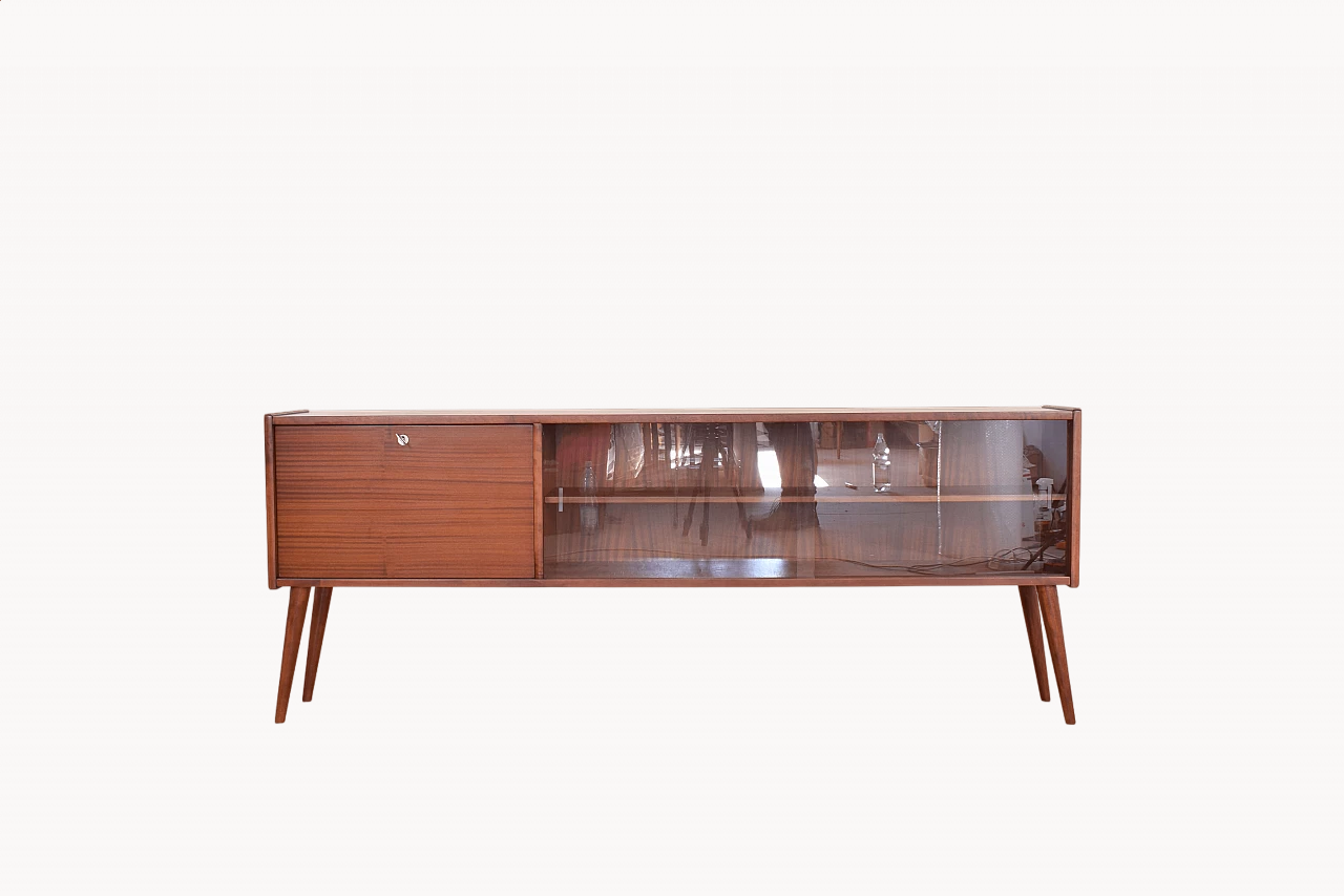 Sapele mahogany and glass sideboard by Czerska Fabryka Mebli, 1960s 13