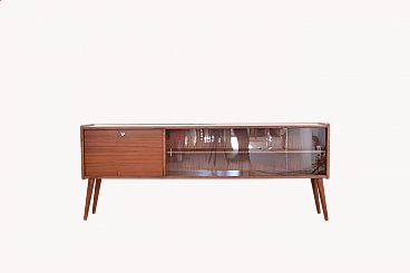 Sapele mahogany and glass sideboard by Czerska Fabryka Mebli, 1960s