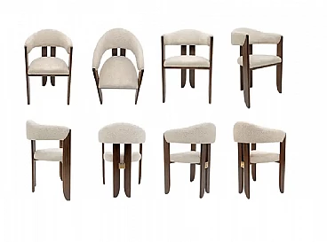 8 Sedie da pranzo in bouclé e noce, anni '70