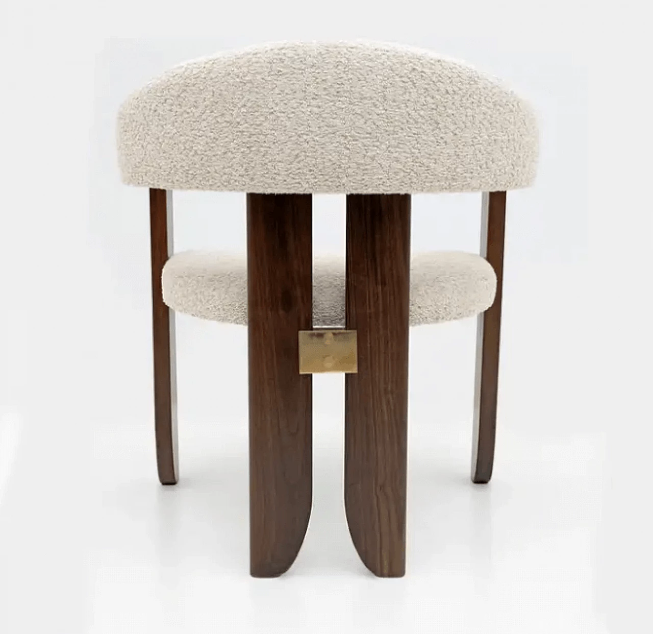 8 Bouclé and walnut dining chairs, 1970s 7