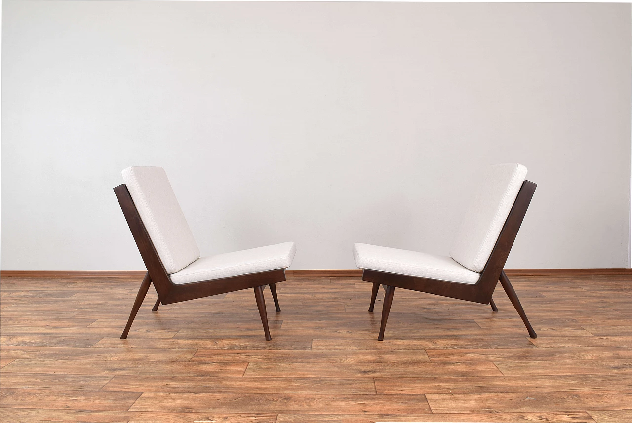 Pair of solid beech armchairs by M. Grabiński, 1960s 2
