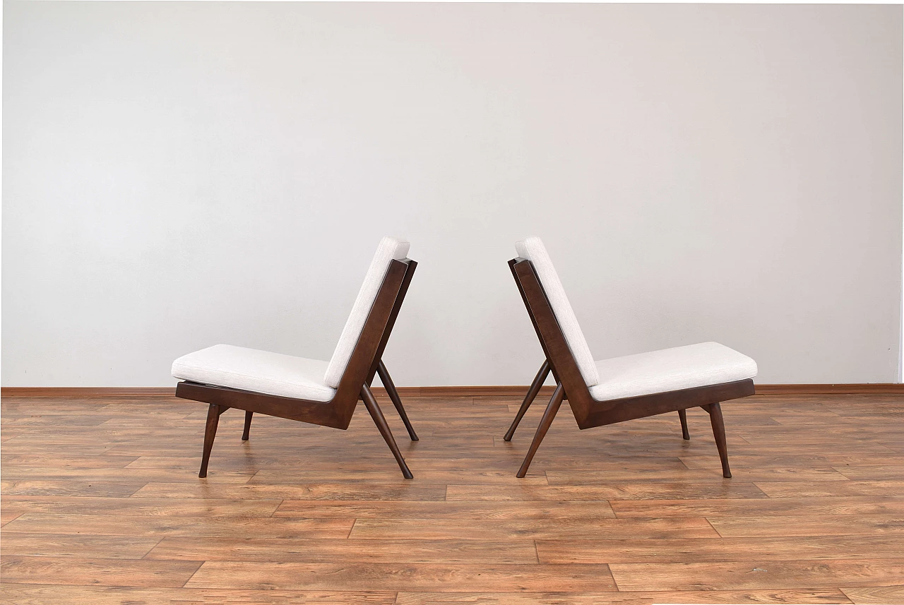 Pair of solid beech armchairs by M. Grabiński, 1960s 3