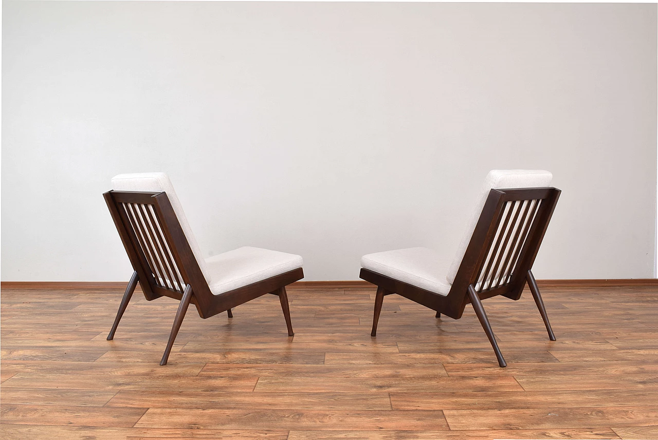 Pair of solid beech armchairs by M. Grabiński, 1960s 4