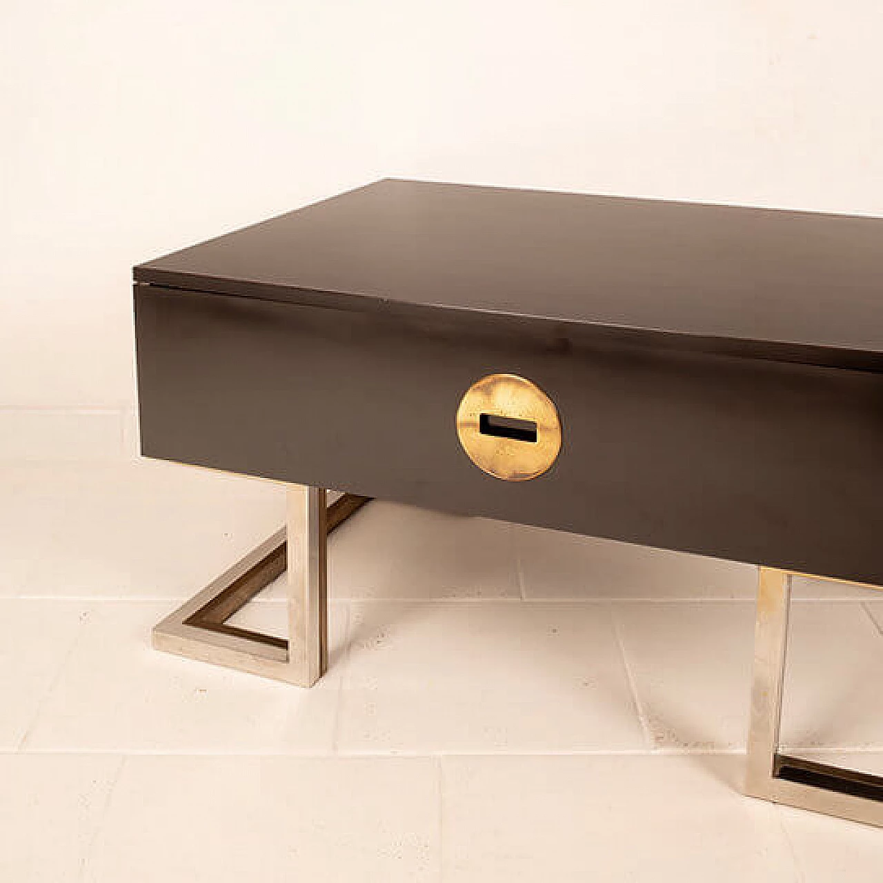 Wood, brass and steel coffee table by Romeo Rega, 1970s 1