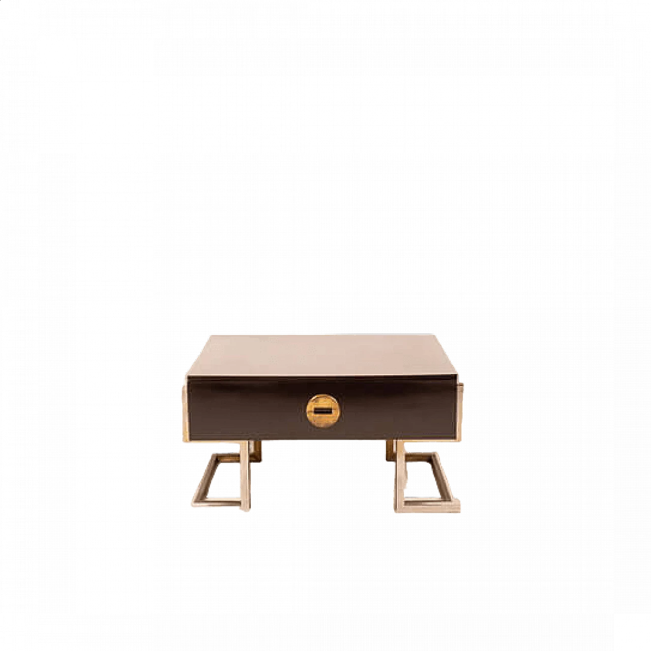 Tavolino in legno, ottone e acciaio di Romeo Rega, anni '70 14